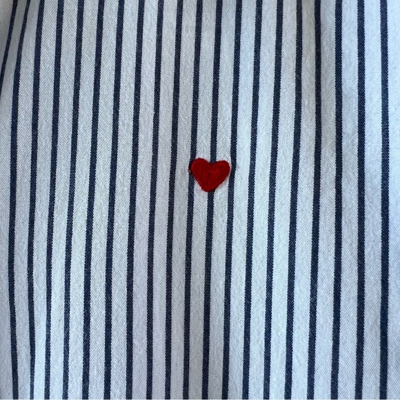 Sundry Striped Shirt Dress Embroidered Heart White Blue Size 1 - Small - Picture 8 of 12